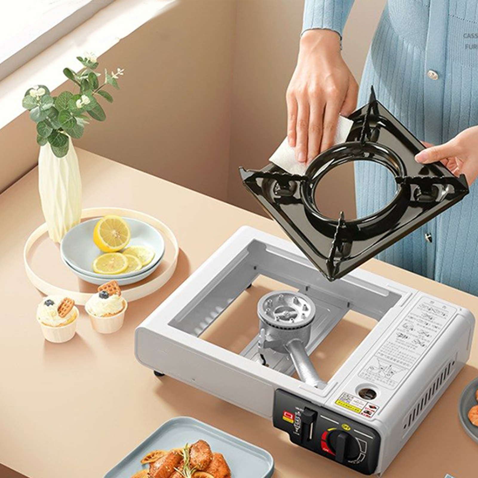 Estufa de Cassette portátil, estufa compacta para acampar, cocina resistente, Control de llama multietapa, encendido automático para Picnic y senderismo