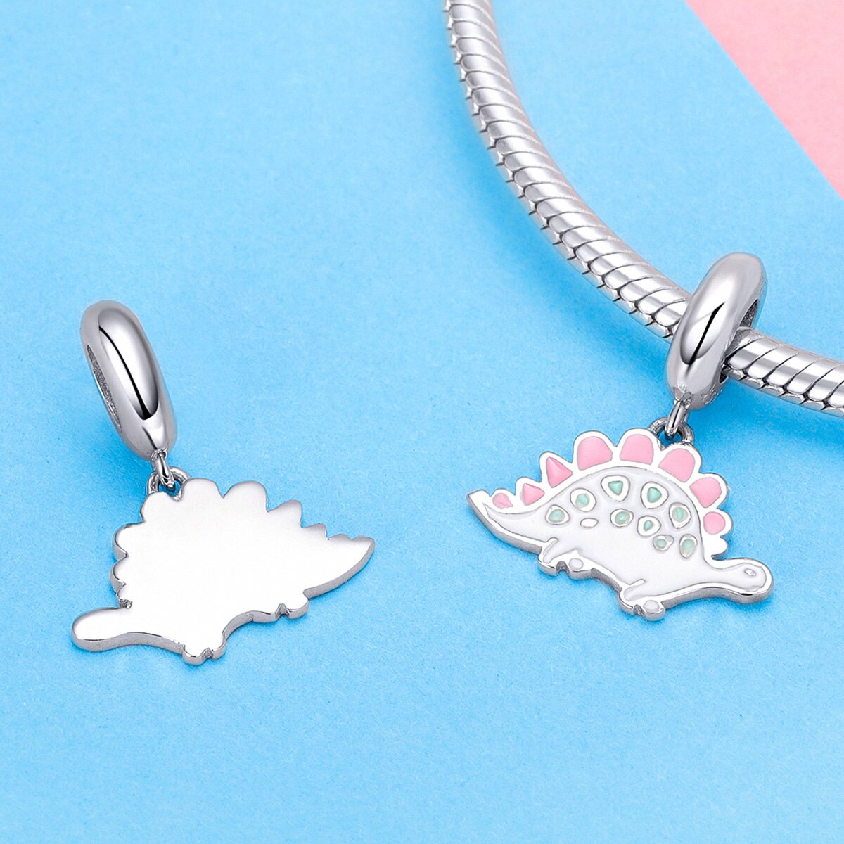 Echt 100% 925 Sterling Zilver Schattige Kleine Dinosaurus Roze Enamel Charm Bead Voor Armband Ketting Meisje Partij Sieraden