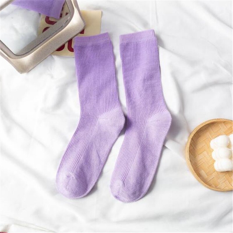 Women Japanese Korea High School Girls High Socks Loose Solid Colors Double Needles Knitting Cotton Long Socks