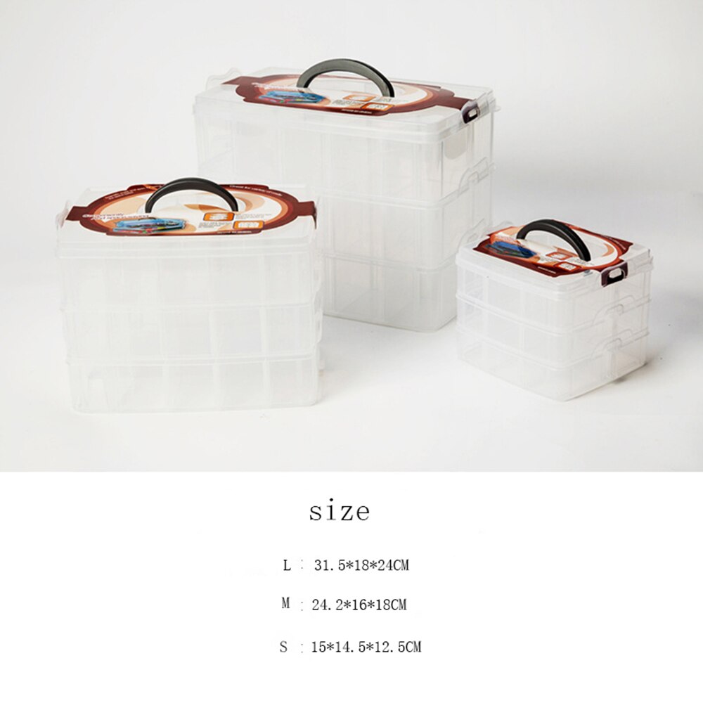 Caja de almacenamiento de plástico desmontable de 3 niveles con ranuras grandes multifunción, caja de almacenamiento con cinta de papel, caja de almacenamiento de rejilla múltiple, Maleta transparente