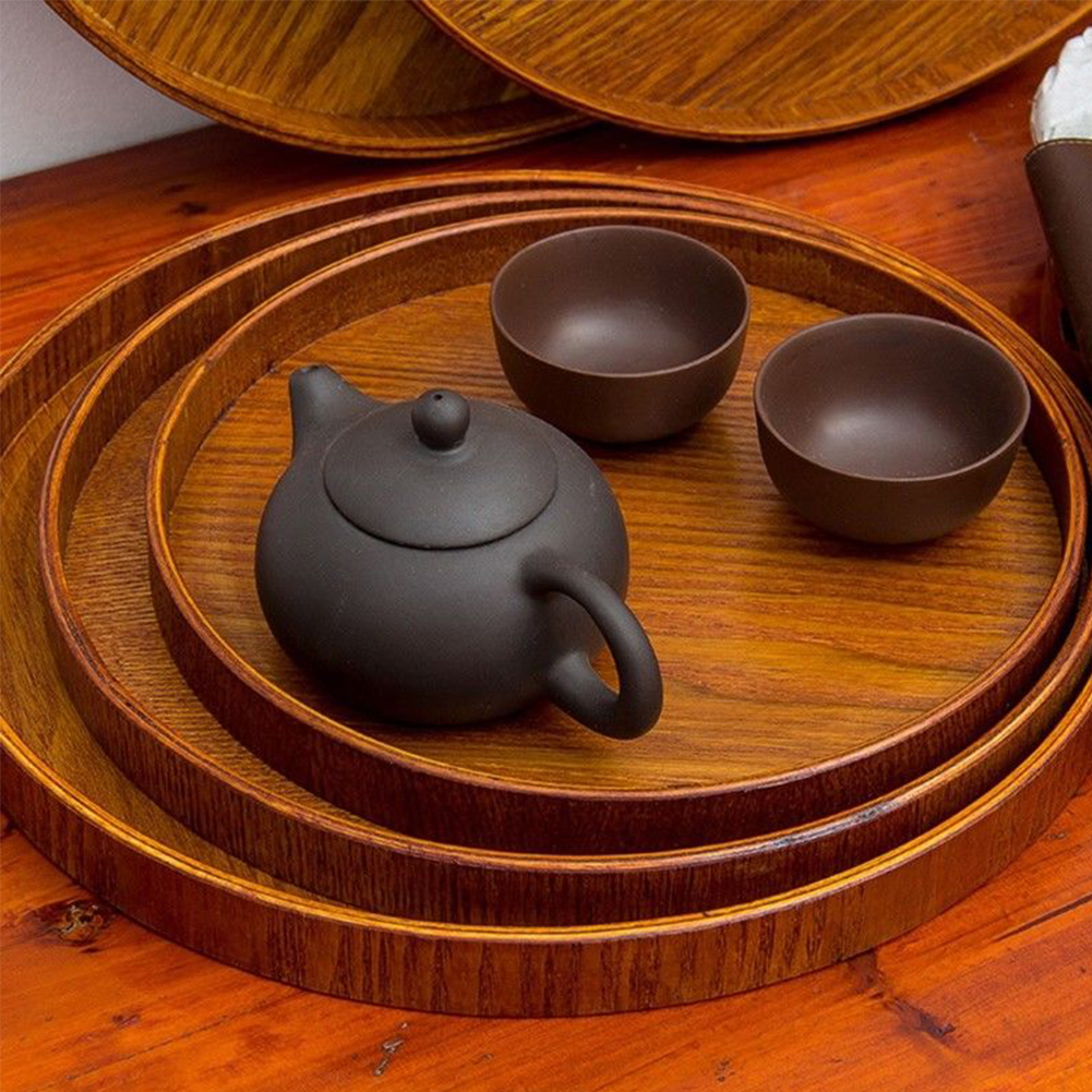 Natural Tea Tray Food Wooden Round Bakery Serving Tray Fruit Dishes Platter Retro Kitchen Tools Plate Tea Accessories 3 Sizes