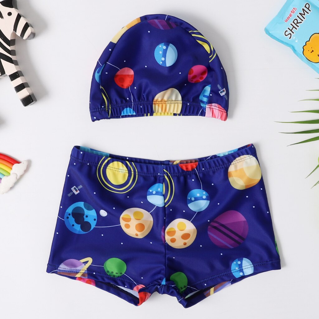 Badpak Baby Jongens Zwembroek Kinderen Strand Shorts Universe Board Trunks Surfer Badmode Korte Broek met Cap