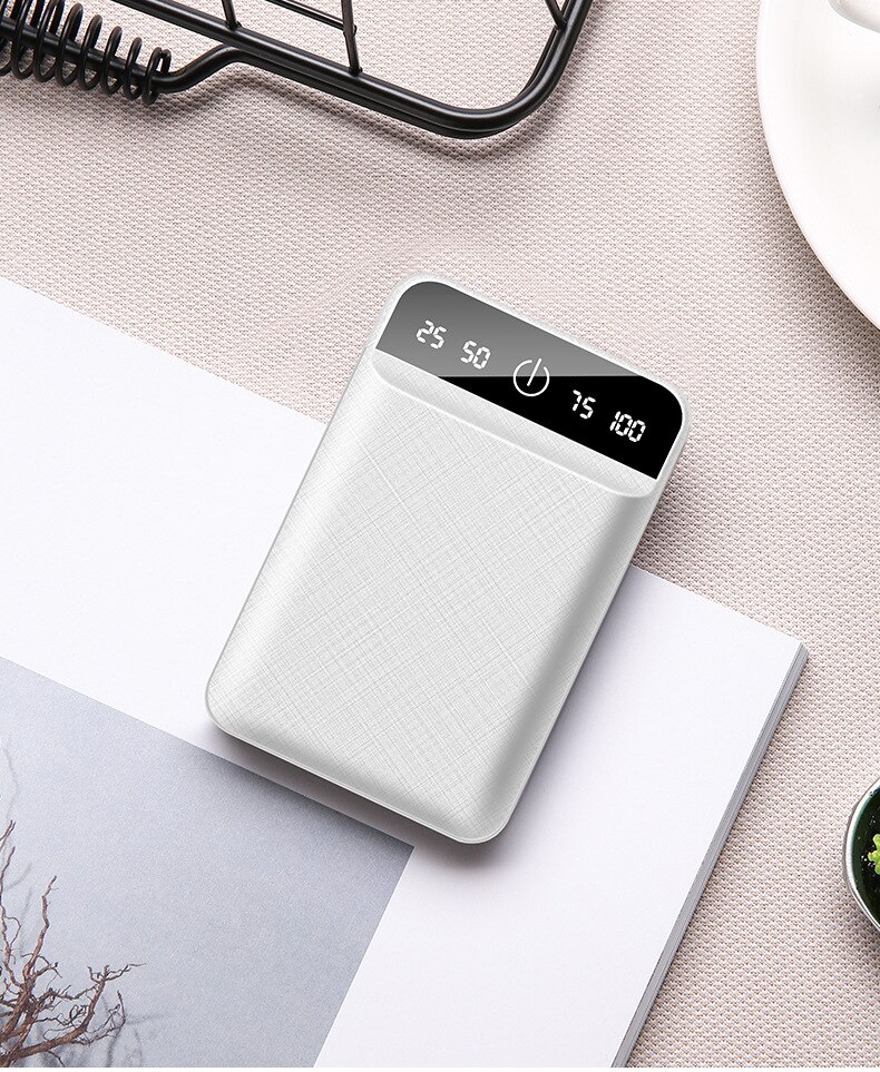 Mini Power Bank 10000mAh with Cute Cartoon Parttern Powerbank 10000mAh Portable Mobile Charging Power Bank for Xiaomi: White