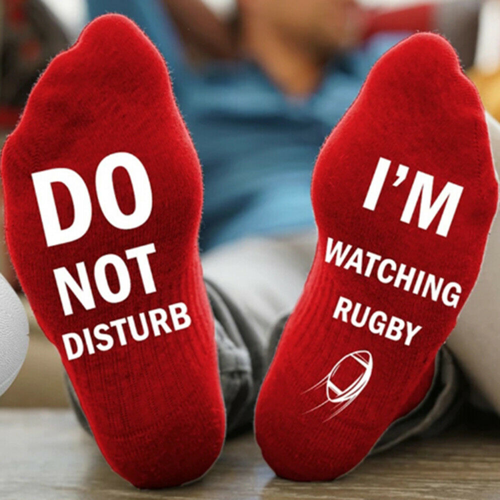 Sports sokker mænd kvinder nyhed sjove bomulds sokker forstyrrer ikke jeg ser rugby 1 par åndbar sok: Rød