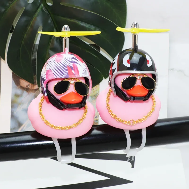 Timbre de bicicleta Daffy Pink Duck con casco, hélice, accesorios de goma para bicicleta, moto MTB, bocina de bicicleta para niños, luz de capitán de pato