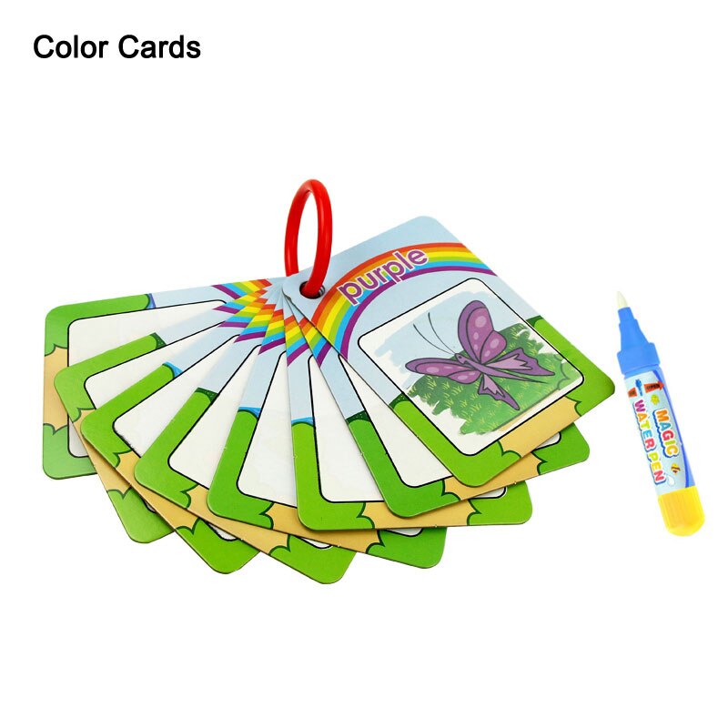 Magic Doodle Kaart Water Tekening Kaart Kinderen Leren Nummer/Kleur/Vorm In Engels 8/10 Pcs Met 1 pcs Water Pen Kleuring Speelgoed: Color card 1 pen