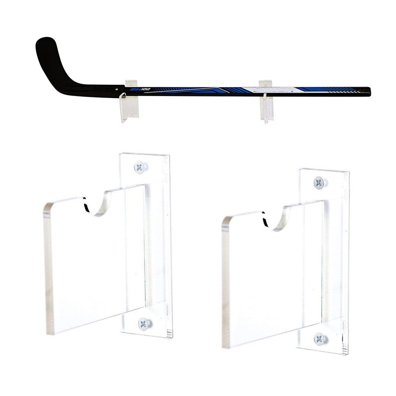 Acrylic Hockey Stick Holder - Clear Wall Mount Display Bracket - Includes Screws