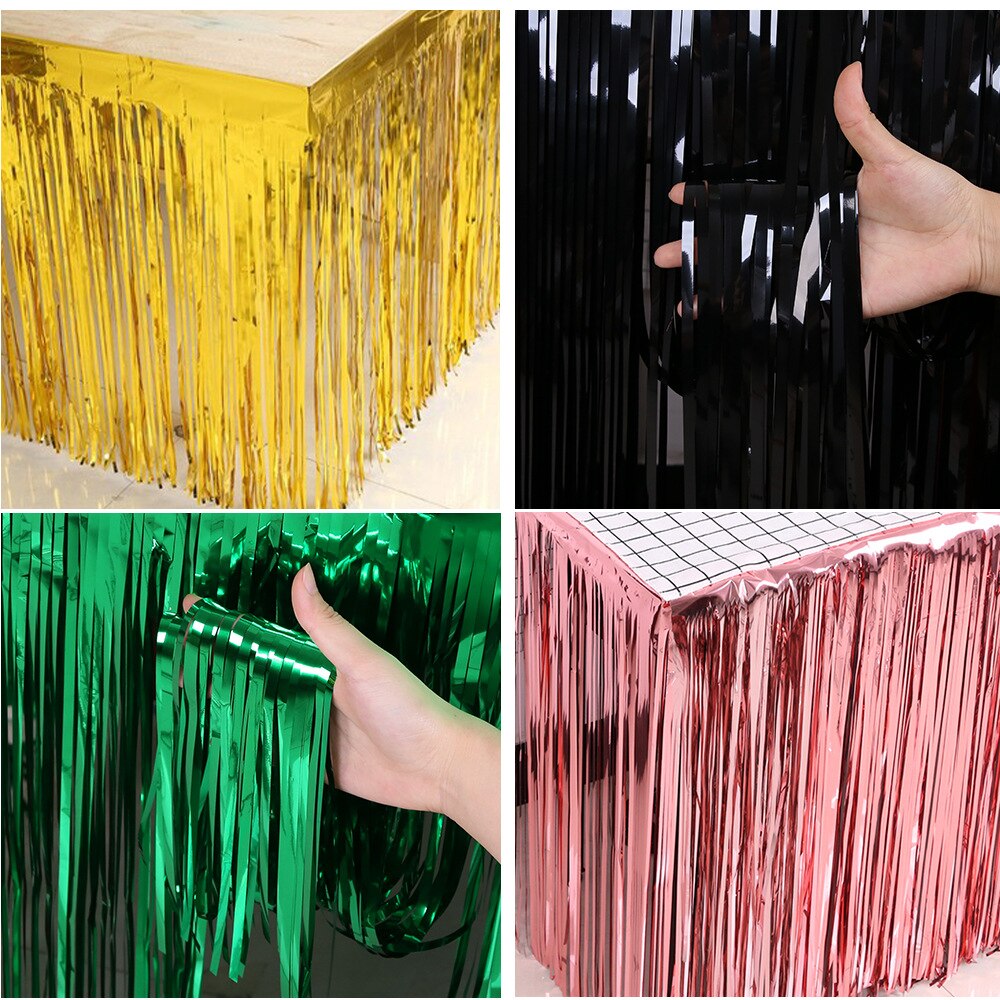 275X75 Cm Hawaii Party Decoratie Tafel Rok Folie Fringe Metallic Klatergoud Tafel Rok Voor Bruiloft Verjaardag Decoratie