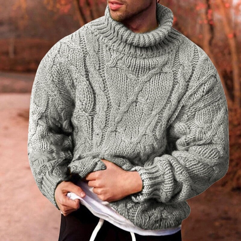 Herre loose fit rullekrave sweatere vinter tyk varm strikket pullover sweater afslappet strik outfits plus str.