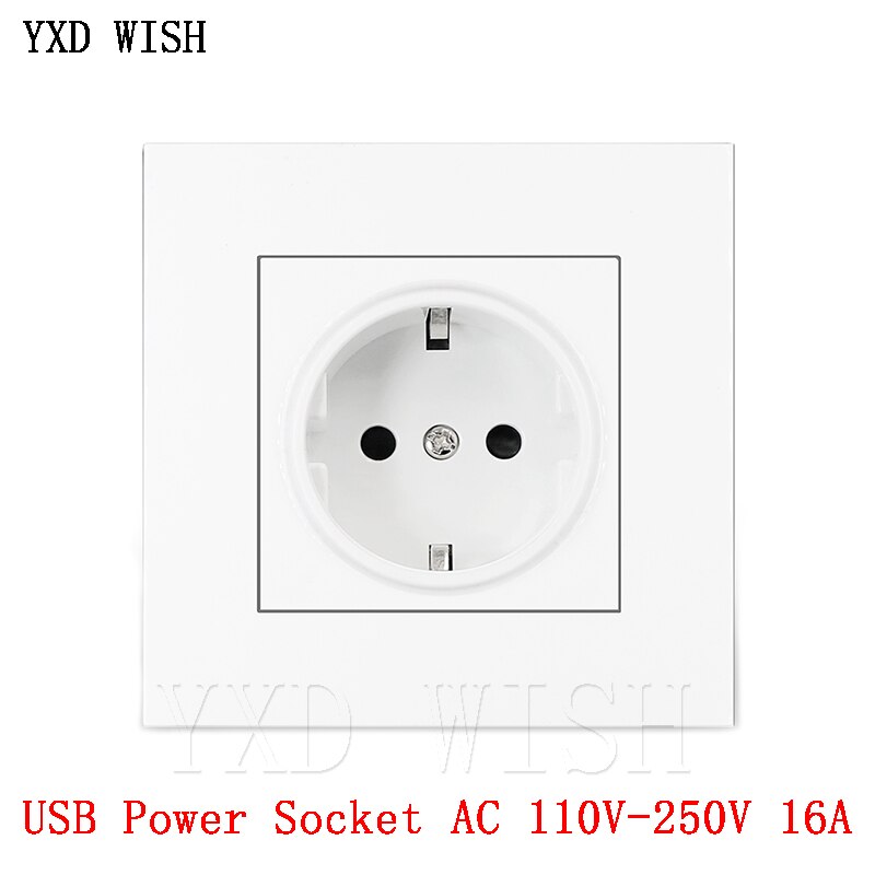 Eu Stopcontact, Stopcontact Met Usb Voor Thuis, 16A 250V Dual Usb 5V 2A Pc Panel 86Mm * 86Mm Muur Usb Socket Ac 110V-250V 16A: White