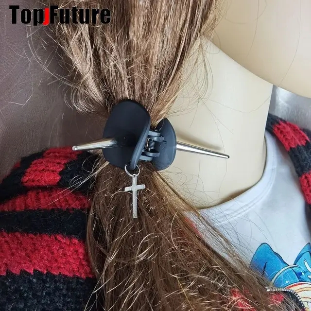 Ropa de calle, pinza para el pelo con punta gótica, Punk, Hip Hop, hecha a mano, hebilla de cuero, cadena, Clip con punta, accesorios para el cabello para mujer: Rosa