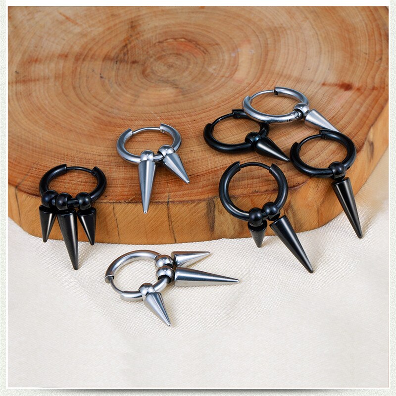 Mode Klinknagel Taper Rvs Earring Voor Vrouwen Mens Classic Punk Stud Oor Sieraden 2 Stuks