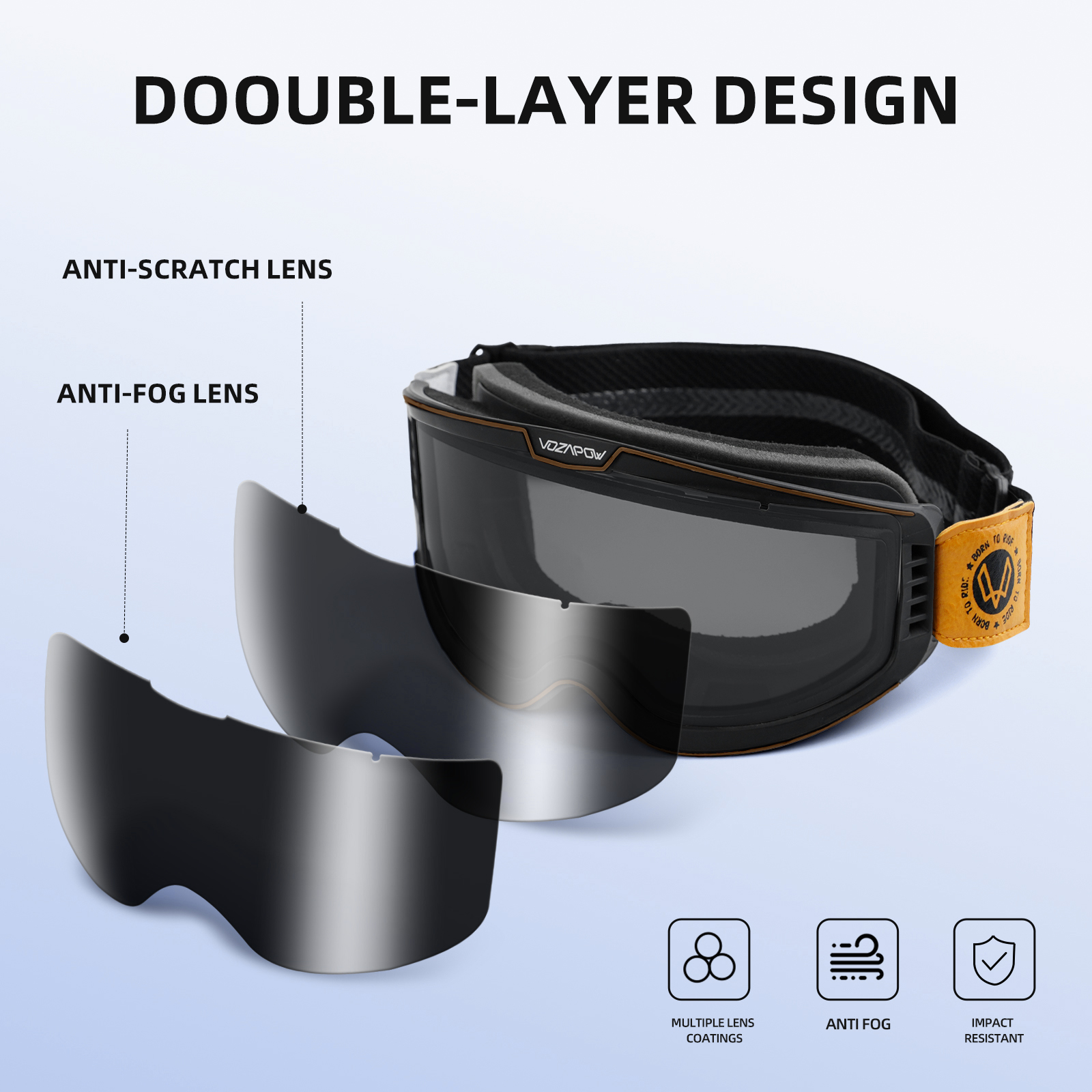 Vozapow Motorcycle Goggles Photochromic 3 IN 1 Retro Cycling Sunglasses Anti-Fog Windproof Polarized Motocross Riding Glasses