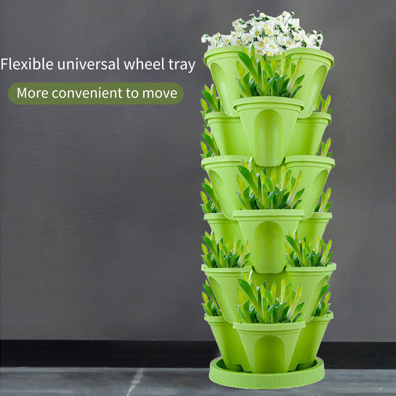 Vertical Stackable Strawberry Planter Pot Removable Universal Wheel Tray Plant Gardening Stacking Seedling Holder Home Garden
