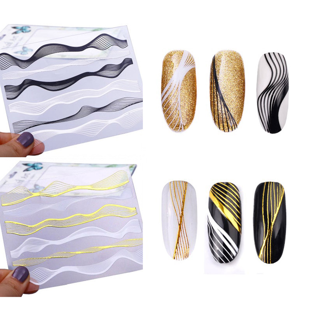 1 Plaatwerk Golf Lijn Streep Dubbel-Kleur Nail Sticker Zelfklevende Transfer 3D Nail Art Folies Tip manicure Nail Sticker Decal