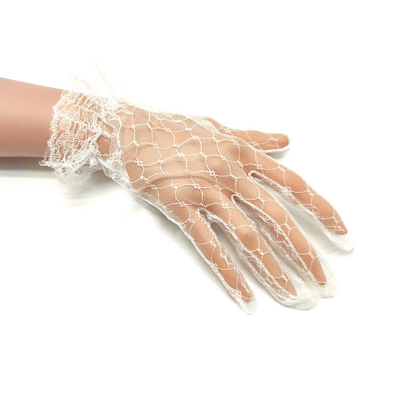 1 paire femmes court Tulle gants extensible dentelle Lotus feuille voilages robe accessoires plein doigt mariée mariage fête noir