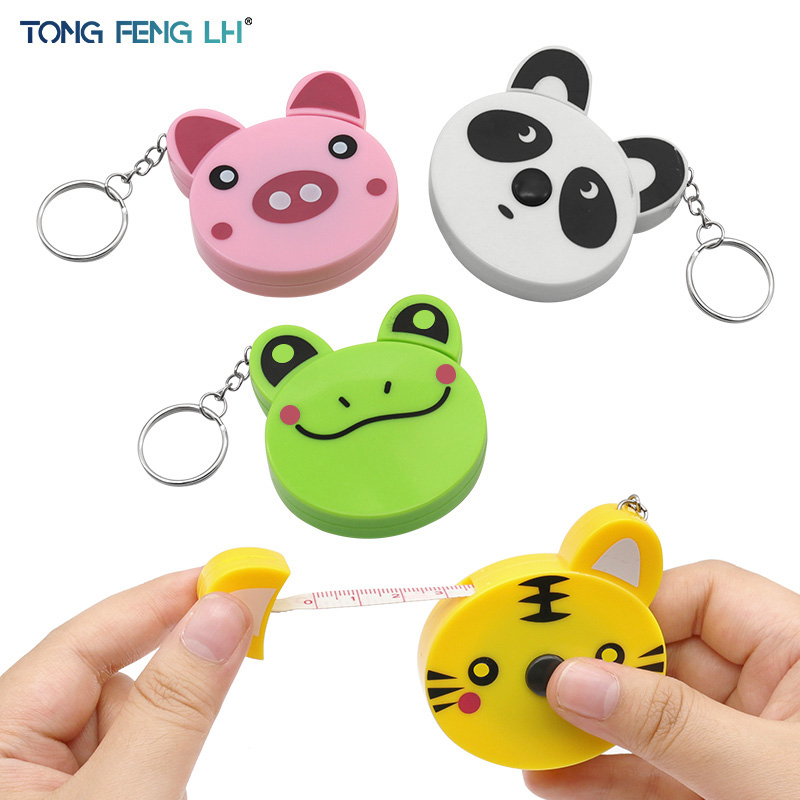 Cinta métrica de dibujos animados de 0-150cm, 0-60 pulgadas, Mini llavero portátil con forma de Animal, cinta métrica automática, Panda, Rana, cerdito, tigre