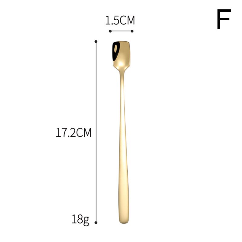 1PC Long Handle Stainless Steel Coffee Spoon Square Shovel Stirring Scoop Dessert Flatware Milk Tea Tools Cafe Kitchen Supplies: F