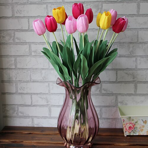 Smuk latex ægte touch kunstig silke tulipan blomst bryllup buket hjem indretning