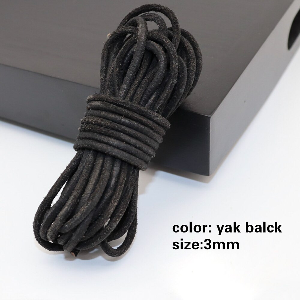 5 metrów czarny/brązowy/kawa 3mm okrągły/płaski skórzany sznurek do biżuterii ciąg koronki liny naszyjnik DIY bransoletka znalezienie: yak black 3mm