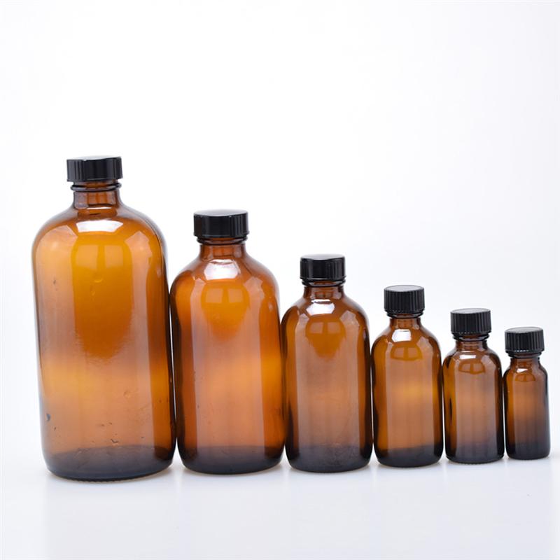 4pcs Refillable Amber Brown Boston Round Glass Bottles Essential Oil Bottles With Black Bakelite Lid 30/60/120/230ML