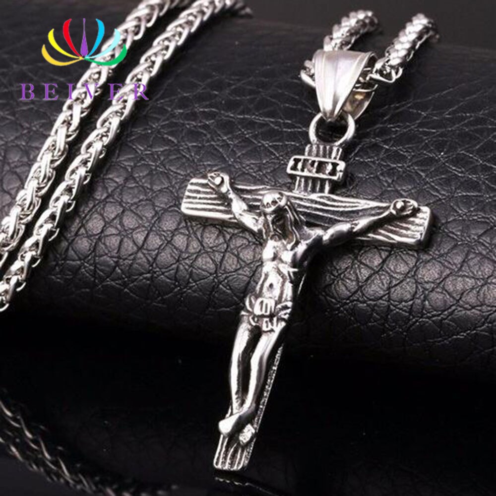 Religieuze Jesus Cross Heren Ketting Goud En Zilver Kleur Hanger Met Ketting Ketting Heren Mode Persoonlijkheid Ketting