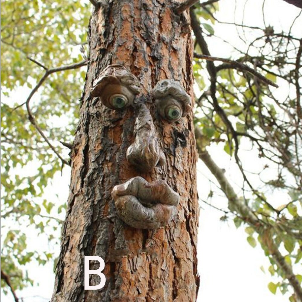 Outdoor garden decorations bark face tree monster facial features ornaments easter outdoor props: B
