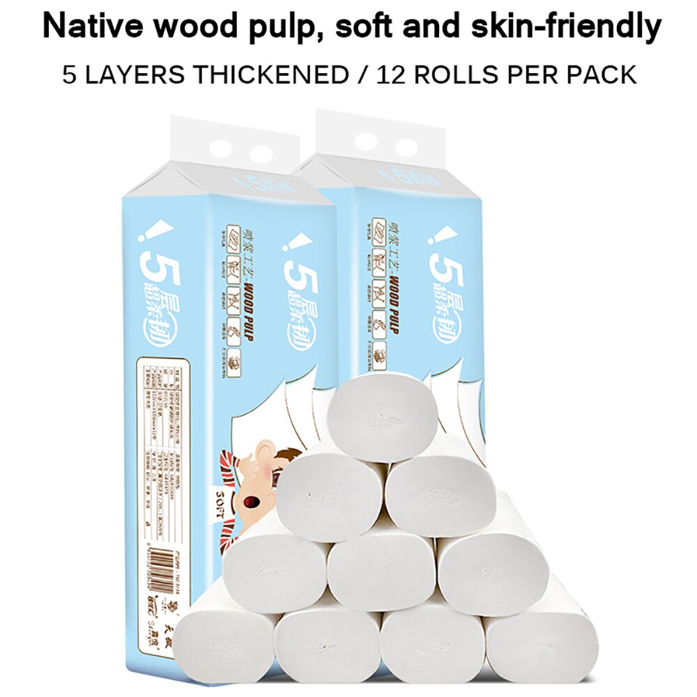 White Towel 12 Rolls Toilet Paper Household Paper Towel Roll Toilet Paper Coreless Five-Layer Paper Towelsue For Public