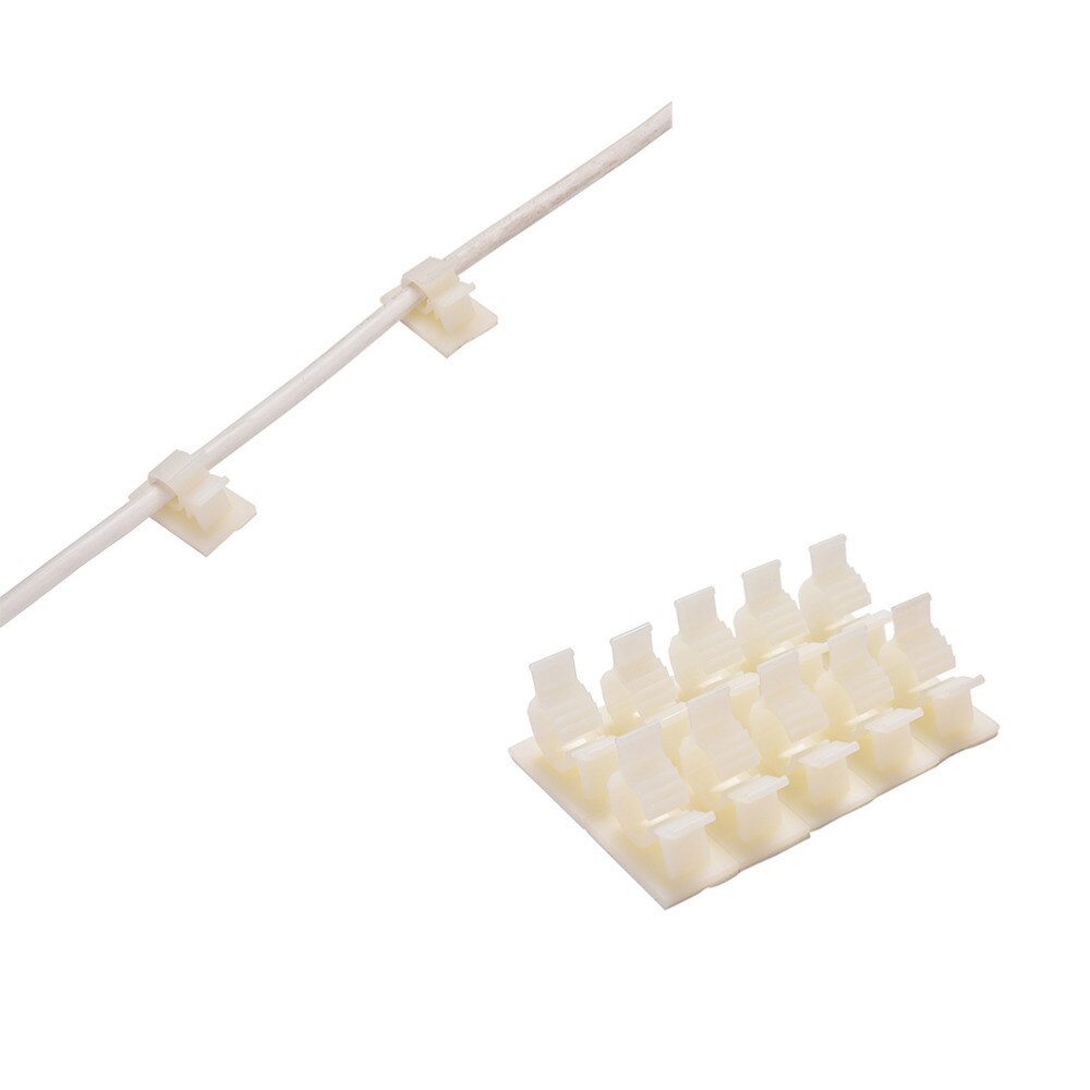 10 stk/parti 10mm hvit ledning fast klips bil line klips selvklebende ledning kabel organiserer opptrekker wire holder skrivebord tilbehør