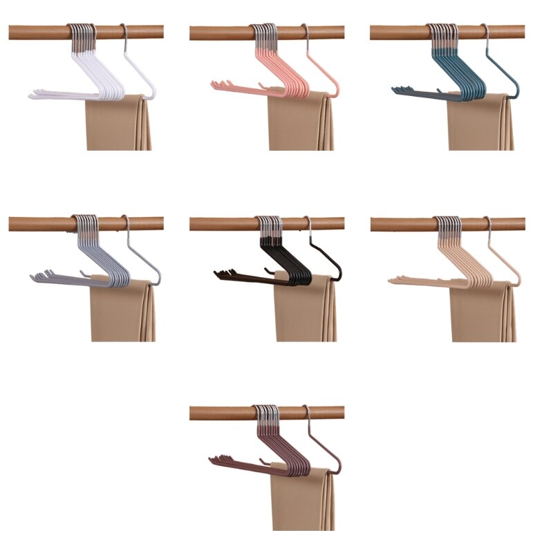 10pcs Trousers Pants Hangers Non Slip Coating Slim Space Saving Open Ended Multi-functional