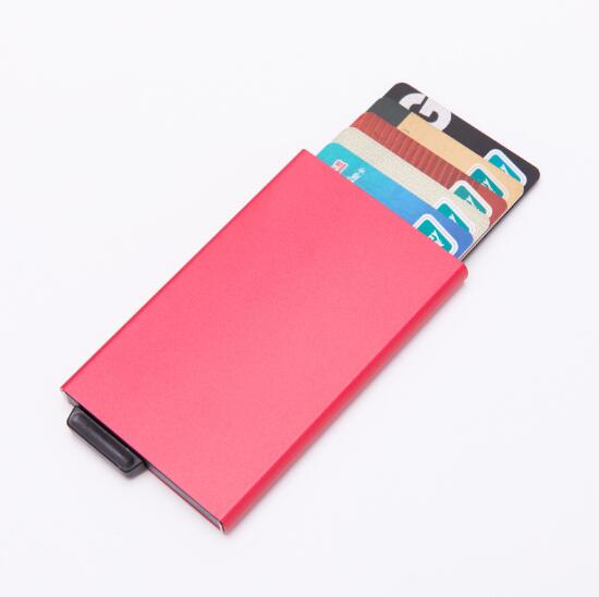 Aluminum Men Credit Card Holder Pocket Blocking Pop up Case Business RFID Wallet Travel CardHolder Black: Red