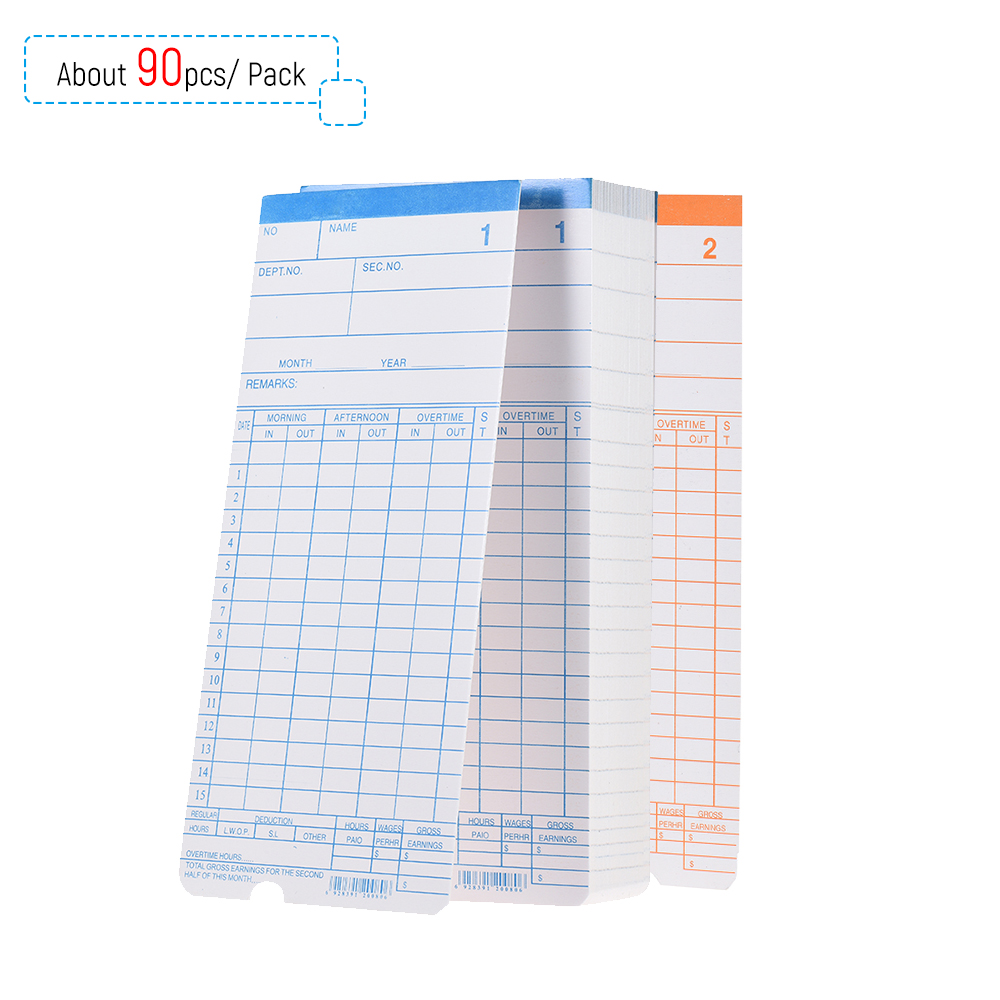 90pcs/ Pack Time Cards Timecards Monthly 2-sided 18 * 8.4cm for Employee Attendance Time Clock Recorder