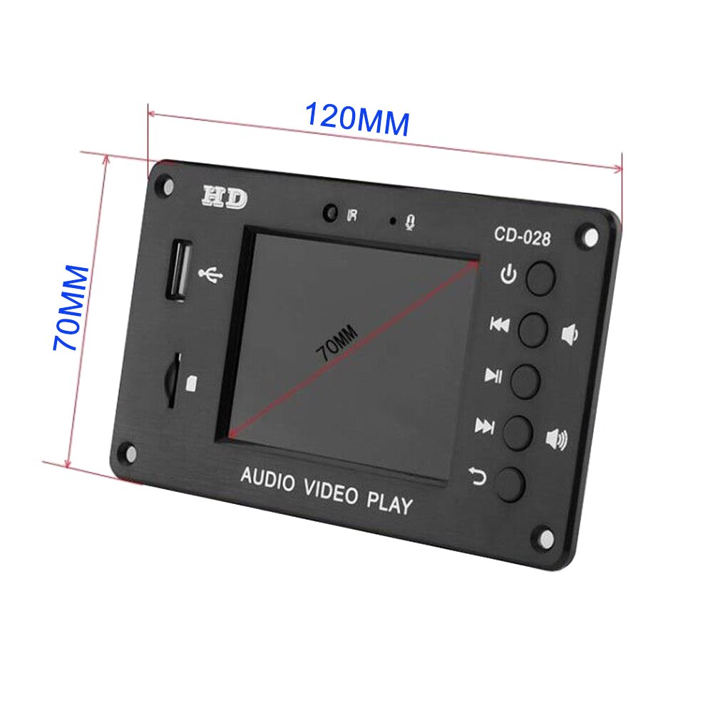 Tenghong-REPRODUCTOR decodificador MP3 Bluetooth 5,0, 2,8 pulgadas, HD, 7-24V, módulo de decodificación de vídeo Multimedia, AUX, USB, tarjeta TF, amplificadores de sonido DIY