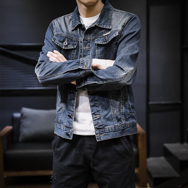 Spring Mens Stretch Slim Fit Casual Denim Jackets Streetwear Single Breasted Lapel Male Outerwear Coats Plus Size M-5XL