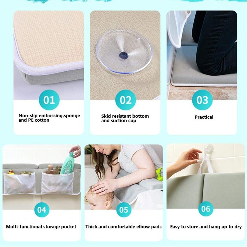 Bath Kneeling Pad, Bath Kneeler Elbow Rest Pad with Toy Net and Storage Bag Easy Clean Quick Dry Soft Non-Slip Bathtub Kneeling