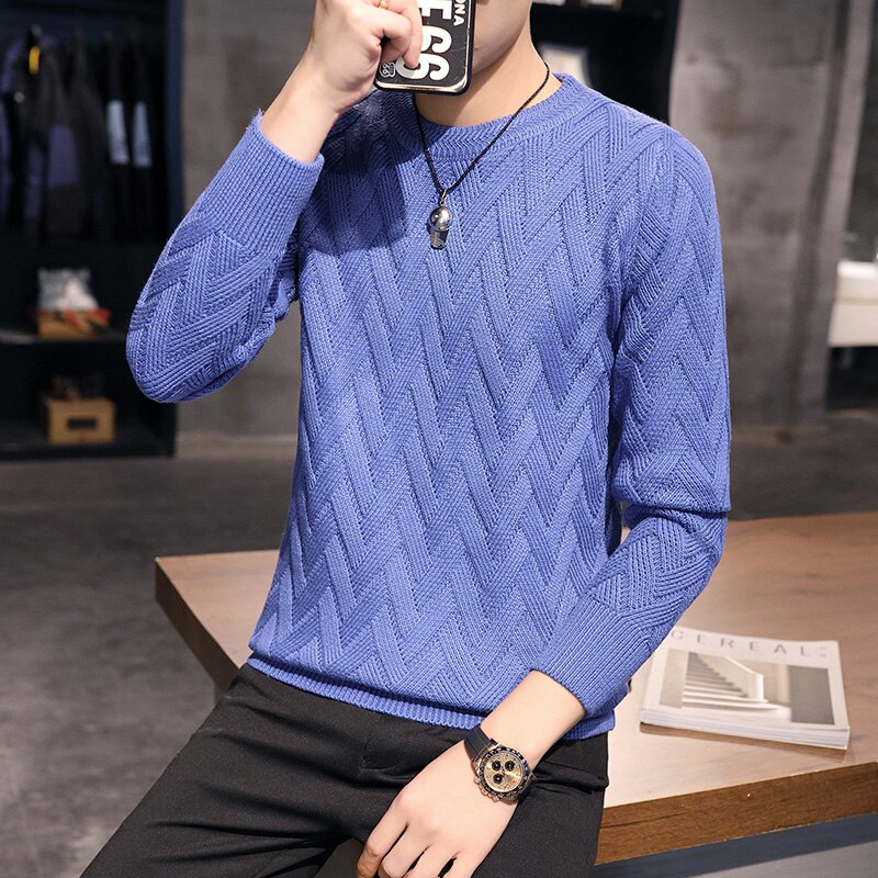Varm tröja rutig långärmad pullover ml  xl 2xl 3xl tröjor o-ringad casual herr grå brun vit svart röd hel standard ull: Blå / Xl