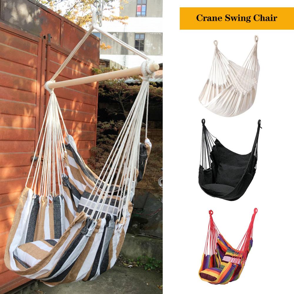 Silla de hamaca colgante de lona para dormitorio para adultos y niños, para interiores, portátil, de relajación, columpio grueso para exteriores, de viaje, para acampar con cojín