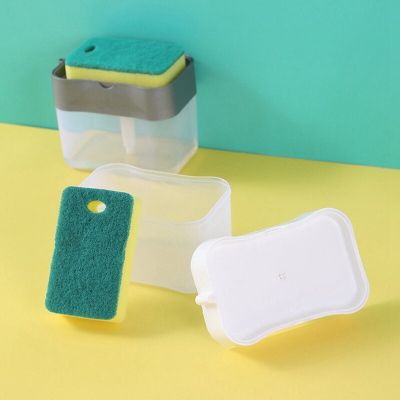 Kitchen Scrubbing Liquid Detergent Dispenser With Sponge Box Press-type Liquid Box Scouring Pad Dishwashing Soap Dispenser