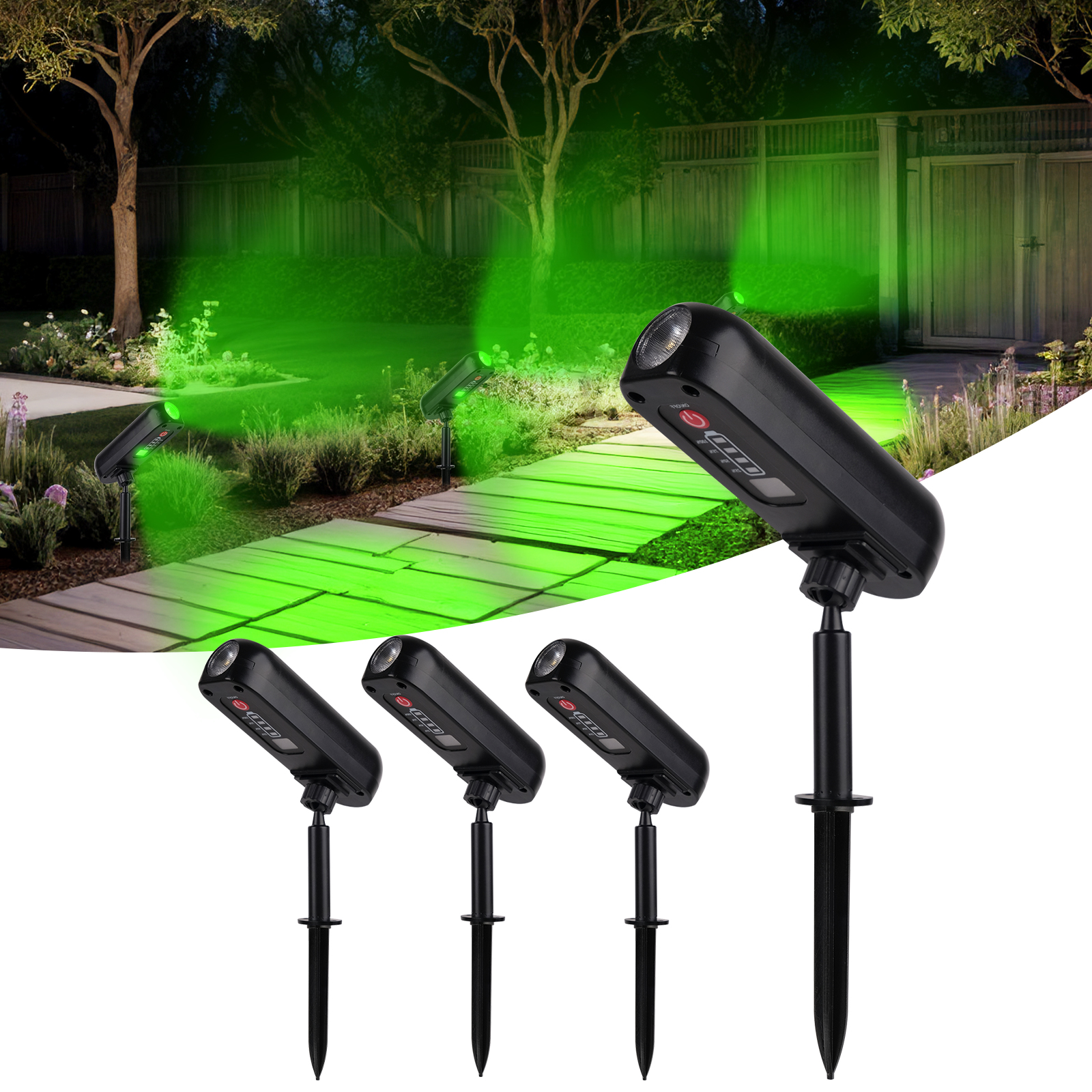 4 stuks led-lampen op zonne-energie, buitenwandlampen op zonne-energie,  ip65 groene tuinlampen, spotlights op zonne-energie, uplights op zonne-energie voor bomen, paden en tuinen.