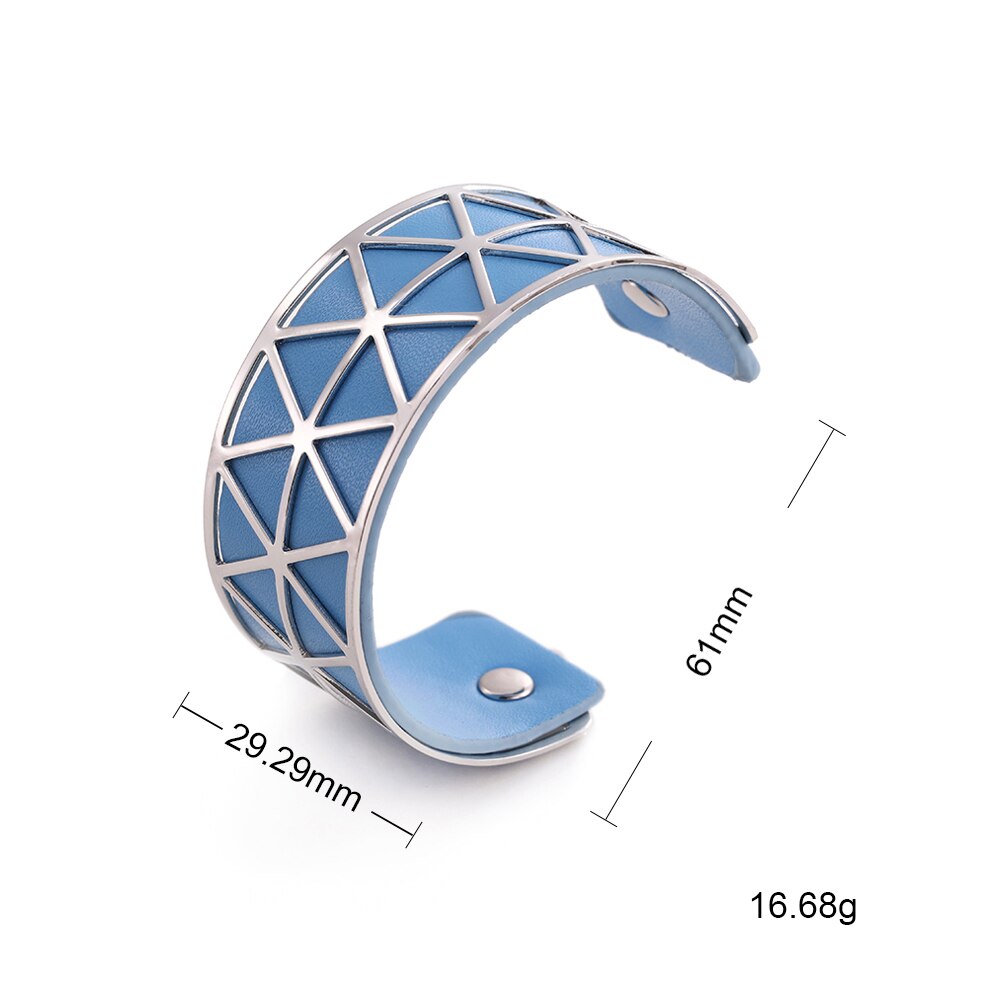 Teamer, pulsera hueca de cuero de PU, brazalete de Georgette, joyería india, Manchette para mujer , bisutería de muñeca para hombres: 3