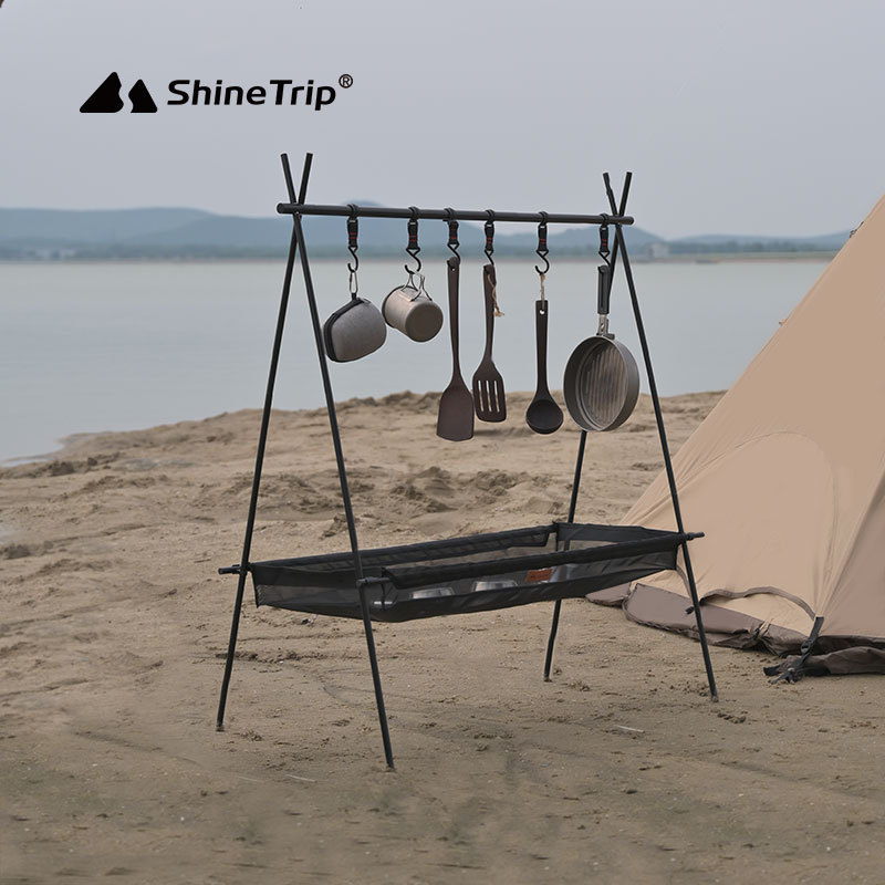 ShineTrip Camping Hanging Rack Tripod Hanger With Hook Outdoor Cookware Pot Pan Lamp Clothes Storage Hang Stand Folding Portable