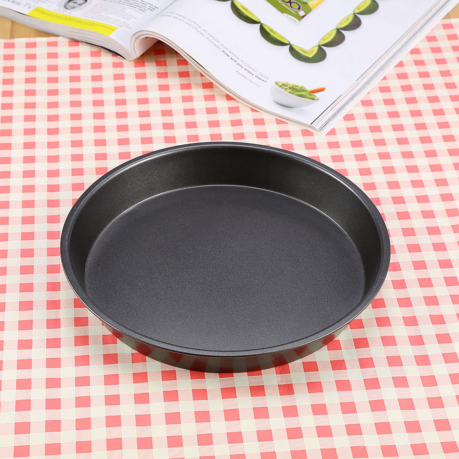 Bandeja redonda antiadherente de acero al carbono para hornear Pizza, 23x4cm, horno microondas, platos para hornear, bandeja para pasteles