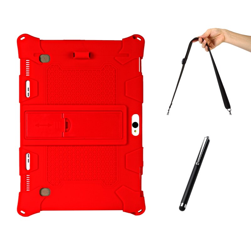 funda tablet 10 pulgadas Nueva silicona suave funda tablet 10.1 pulgadas Cubierta trasera a prueba de golpes de Tablet PC Android: Red and Straps
