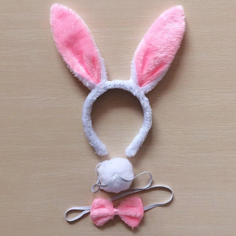 Conjunto de diadema con orejas de conejo para niños y adultos, vestido de fantasía, diadema con Orejas de conejo grande para , diadema con cola, Negro, Rosa, blanco y azul: pink