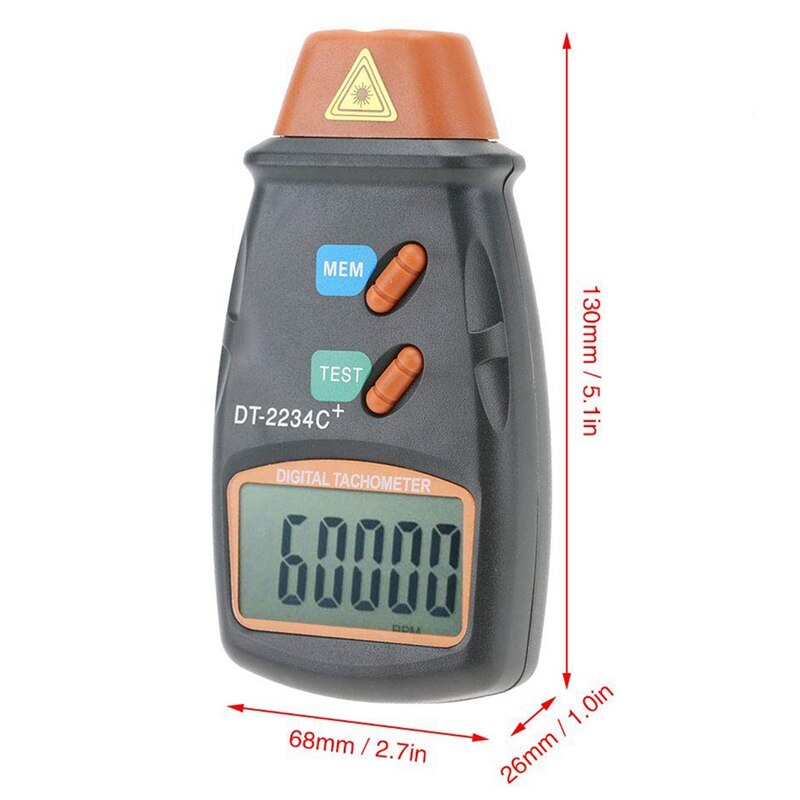 Digital Tachometer, DT-2234C+ Non-Contact Mini RPM Tester Meter LCD Display Handheld Digital Photo Tachometer