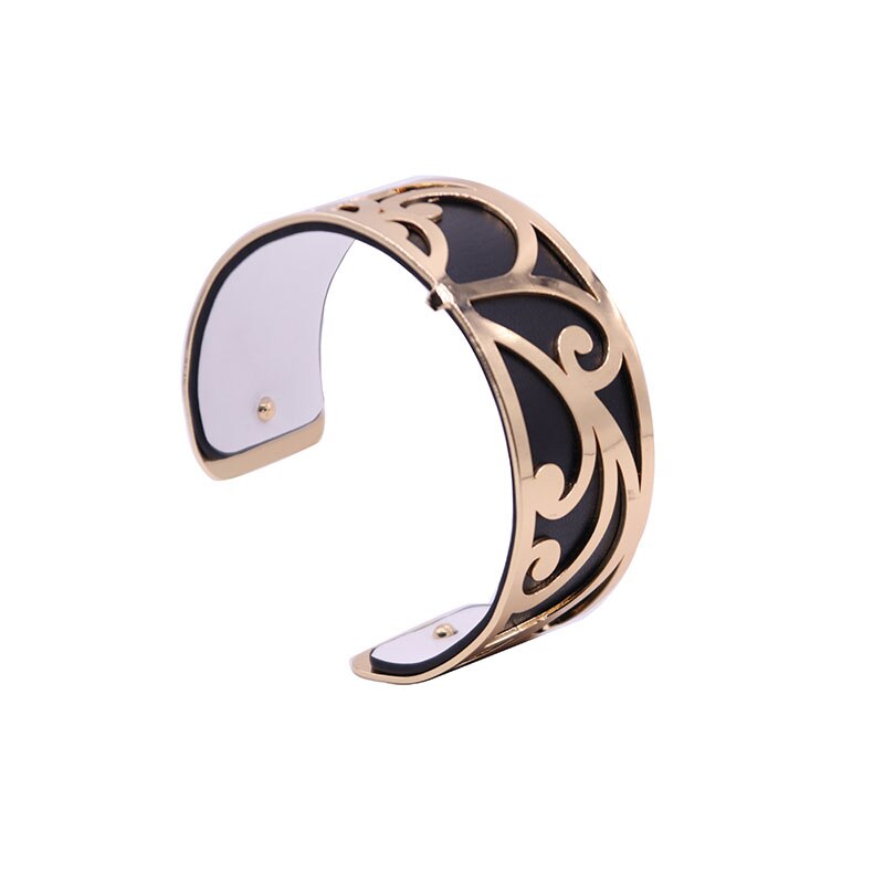 Interchangeable Leather Cuff Bracelet Bangles with Gold Color Flower Shaped Manchette Femme Bijoux Bracelet for Women: WZ0107