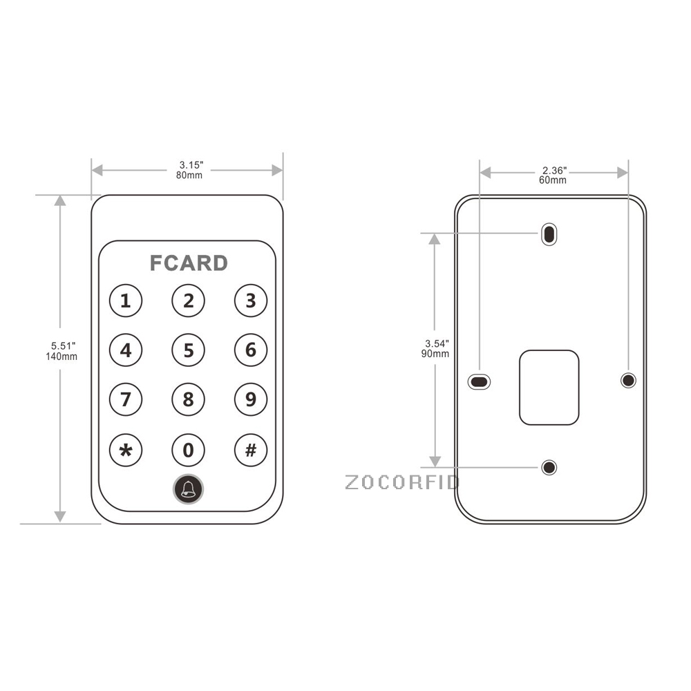 FC-393E 125KHZ Metal shell touch keyboard Rfid Access Control Keypad With 1000 Users+ 10 Key Fobs +1 remote controller