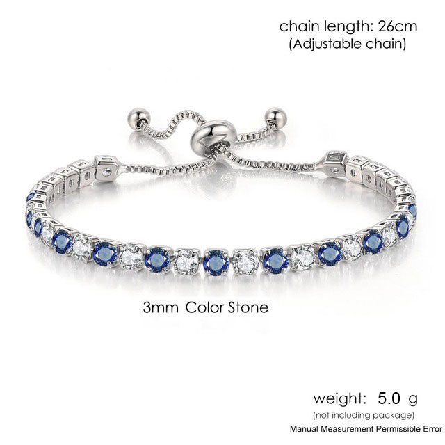 Pulseras de tenis ajustables para mujer, cadena de cristal de circonia brillante azul en la mano, pulsera con dijes para mujer, joyería de tendencia, para niña: Marrón rojizo