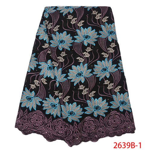 Latest african laces swiss lace dry lace fabrics cotton lace fabric with stones KS2639B-4: 2639B- 1