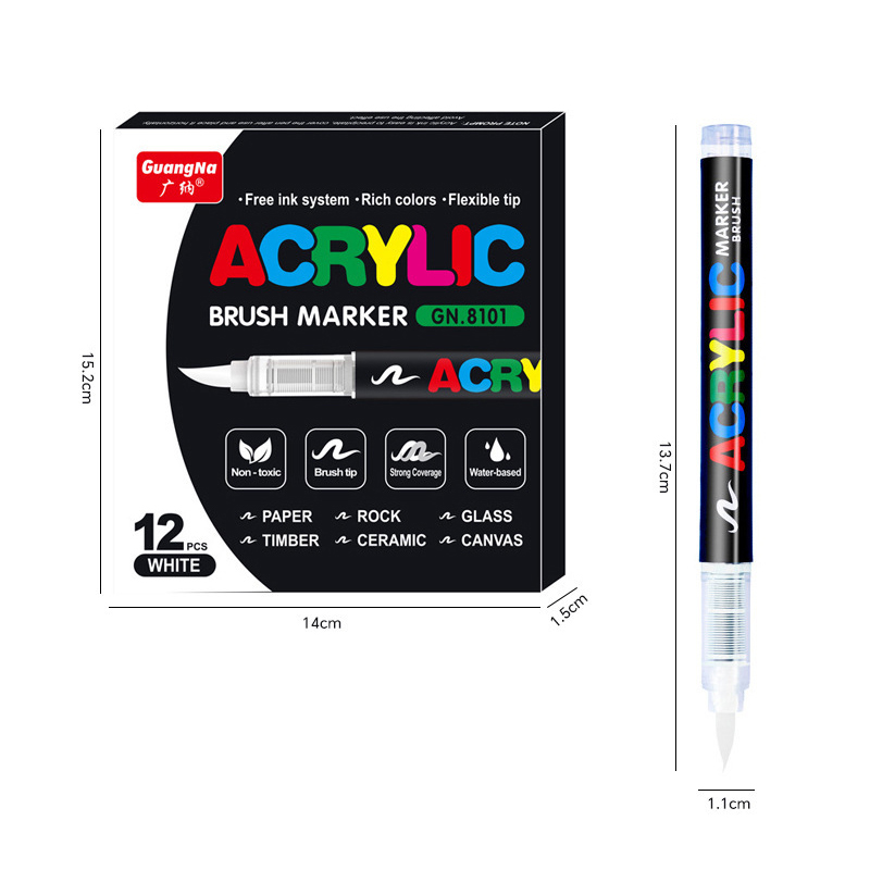 One direct liquid acrylic marker paint brush pen painting stone ceramic glass wood canvas making drawing graffiti coloring pen: WHITE